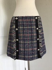VERONICA BEARD CELIE MULTI COLOR TWEED FRINGED TRIMS BUTTONS SKIRT SIZE 8