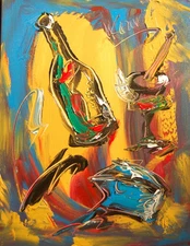 WINE DRINKS POP ART  PAINTING Impasto  Abstract   CANVAS ORIGINAL FDOG7T