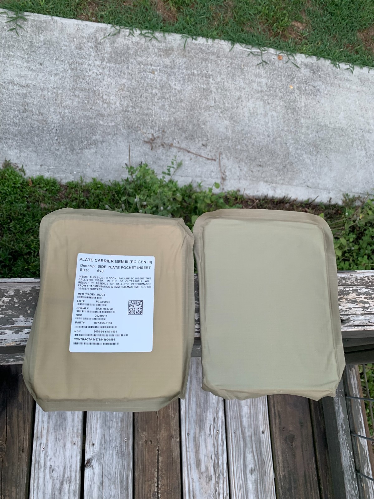 EUC USGI USMC 7x9 Side IIIA Soft Armor Plate Insert, For "6x8" PC Gen III Pocket