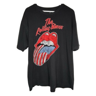 The Rolling Stones Graphic Tee Mens XXL Black Excellent USA Flag Tongue Logo