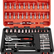 46PCS Socket Wrench Set 1/4" Drive Ratchet Metric Bits Repair Tool Kit