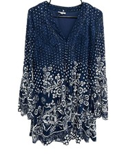 Paris Hues Large Navy White Floral Bell Sleeve Boho Dress Romanticcore Cozycore