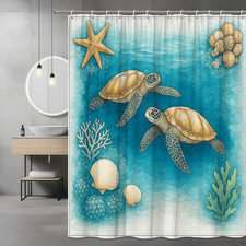 Ocean Life Shower Curtain with Sea Turtles and Shells