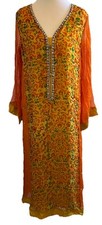 Pakistani Indian Wedding Wear Dress, Party Wear Maxi Dress, Bling Beads Silk M/L