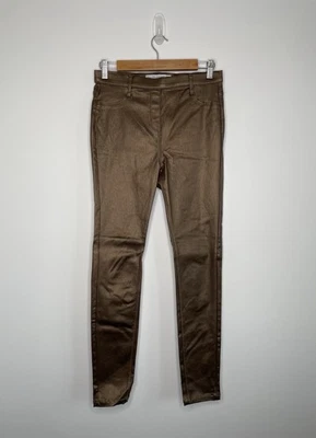 Next Pull On Mid Rise Leggings Bronze Metallic UK 12 Skinny Leg Party Jeans - Image 1 of 4
