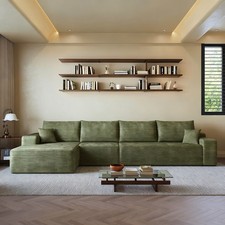 135"Green Cloud Sofa L Shaped Sectional Couch Corduroy Boneless with Left Chaise