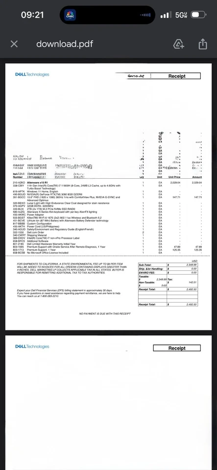 Dell Alienware X15 360Hz 2.5 GHz i7-11800H 32GB 2TB RTX 3080 - Image 2 of 4