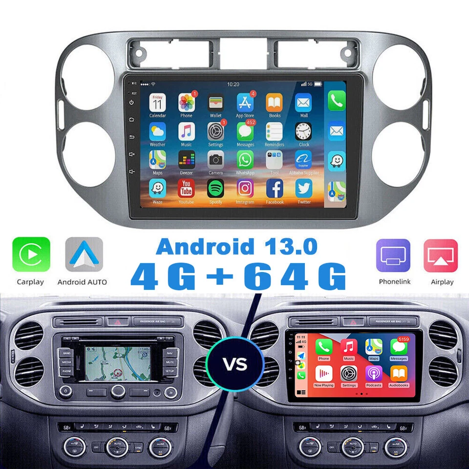 Für VW Tiguan 5N 2007-2016 Carplay Android 13.0 Autoradio BT GPS Navi RDS 4+64GB