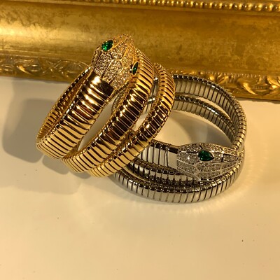 Luxury Style 14k gold Plated Omega Cobra Edge Point Chunky snake wrap Bracelet