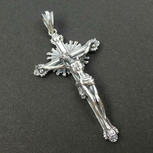 Unique Solid 925 Sterling Silver Jesus Cross Pendant Men Unisex Great Details - Picture 3 of 8