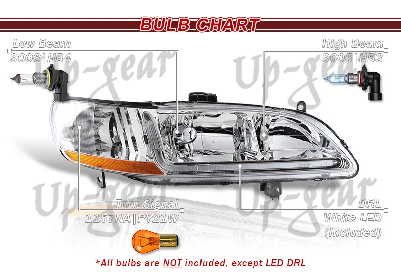 Faros reflectores LED DRL ámbar carcasa cromada para Honda Accord 1998-2002 2 piezas Foto 4 de 4