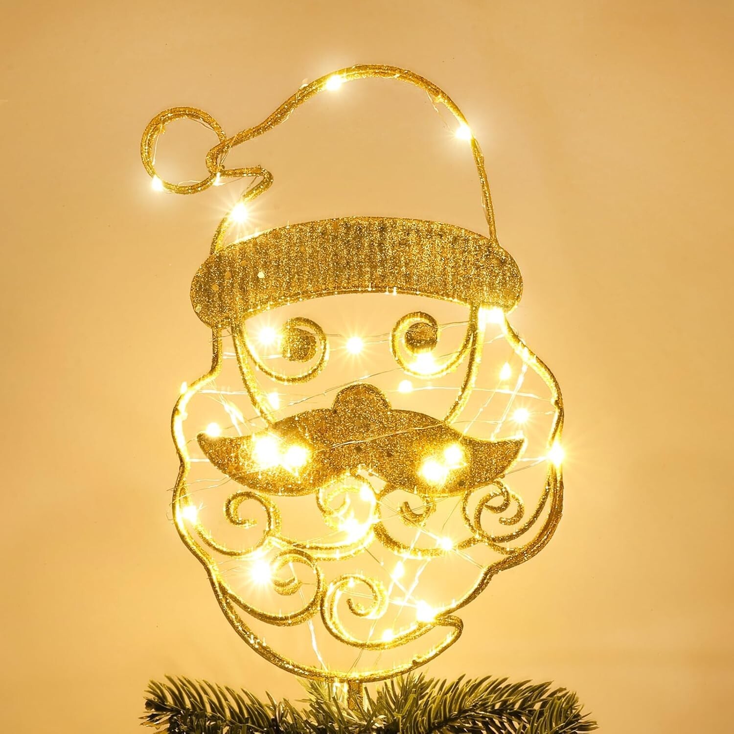 Christmas Tree Topper Gold Santa Claus Tree Topper for Christmas Decor, 30 LED
