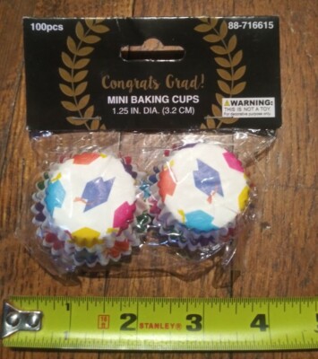 Congrats Grad Graduation Mini Baking Cups Rainbow Caps design 1.25'' dia 100 ct 