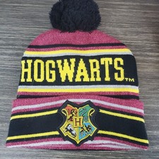 Harry Potter Hogwarts Beanie Hat Winter Cap Knit OS Authentic Pom Patch Stripes