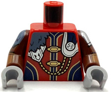 Lego Nueva Minifigura Roja Torso Túnica Plata Armadura Oro Aplausos y Cadena Arena Piel Azul