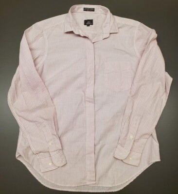 Vintage 80s John Henry Womens Sz 12 White & Pink Stripe Button Up L/S Top