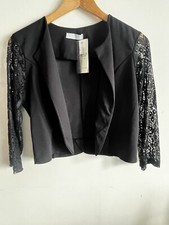 Krisp London Size 8 10 Black Lace Jacket Open Front Evening Wear Cruise Party