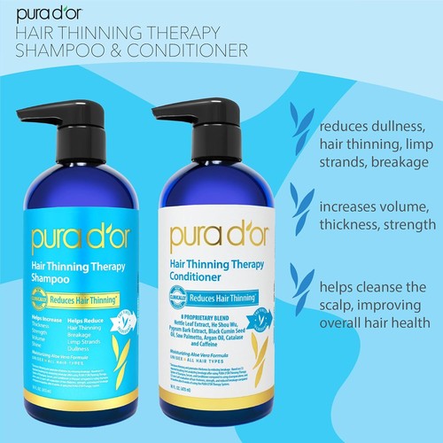 PURA D'OR Dor Hair Thinning Therapy Shampoo & Conditioner Clinically Tested 16oz - Picture 2 of 7