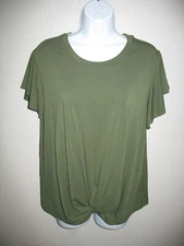 Time and Tru Twist Front Top Shirt Sz XXL 20 Olive Green Short Sleeve Womens