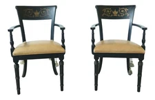 32428EC: Pair DREXEL Neo Classical Black Decorated Armchairs