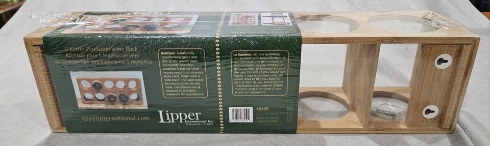 Lipper International Bamboo 5 Bottle Stackable/ Wall Mountable Wine Rack, Brown - Image 2 of 2