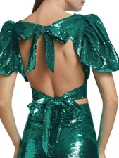 NWT $265 Love the Label Brigitte Sequin Open-Back Top in Kelly Green XS