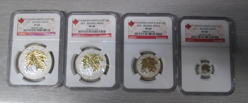 2014 Canada Maple Leaf .999 Fine Silver Gilt Reverse Proof 4 Coin Set NGC PF 69