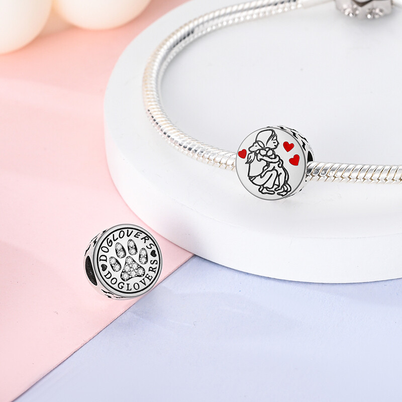 MULA European Silver Plated Charms Red Enamel LOVE Cute Dog For Women Bracelets