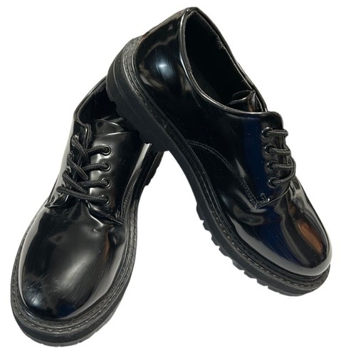 Dunes Women's Cash Oxford Shoes Patent Leather Black Chunky Grunge Emo