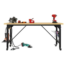 Workbench Table for Garage Height-Adjustable with Outlets & Wheels 60" x 24"