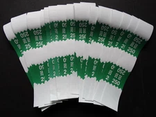 20 - Green $250 Cash Money Self-Sealing Straps White Saw Tooth Currency Bands 