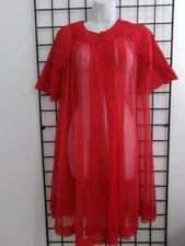 SHADOWLINE 🌸 SIZE PETITE ( PM )==SHEER RED / NYLON  / BATHROBE / ROBE