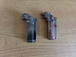 VINTAGE LOT OF 2 WOLF/LEOPARD HEAD NOVELTY BUTANE LIGHTERS