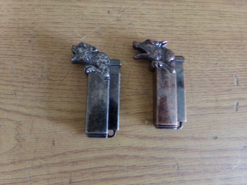 VINTAGE LOT OF 2 WOLF/LEOPARD HEAD NOVELTY BUTANE LIGHTERS