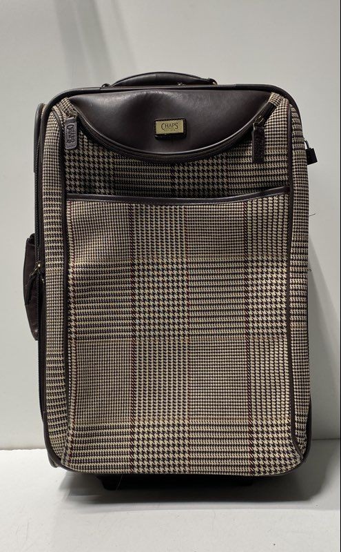 Chaps Brown Houndstooth Plaid Rolling Suitcase Carry-On Luggage 2-Wheel Travel