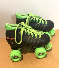 ROLLER SKATES MACH 5 Size 12J VINTAGE Seneca Black Neon Wheels VERY GOOD COND