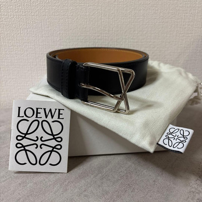 LOEWE Layered Cross Buckle Belt 3.5 in Black Calfskin Size85/34 [VG] LTD From JP