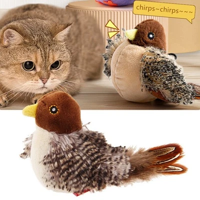 Interactive Chirping Bird Cat Toy Automatic Bird Sound For Cat Play Exercise US