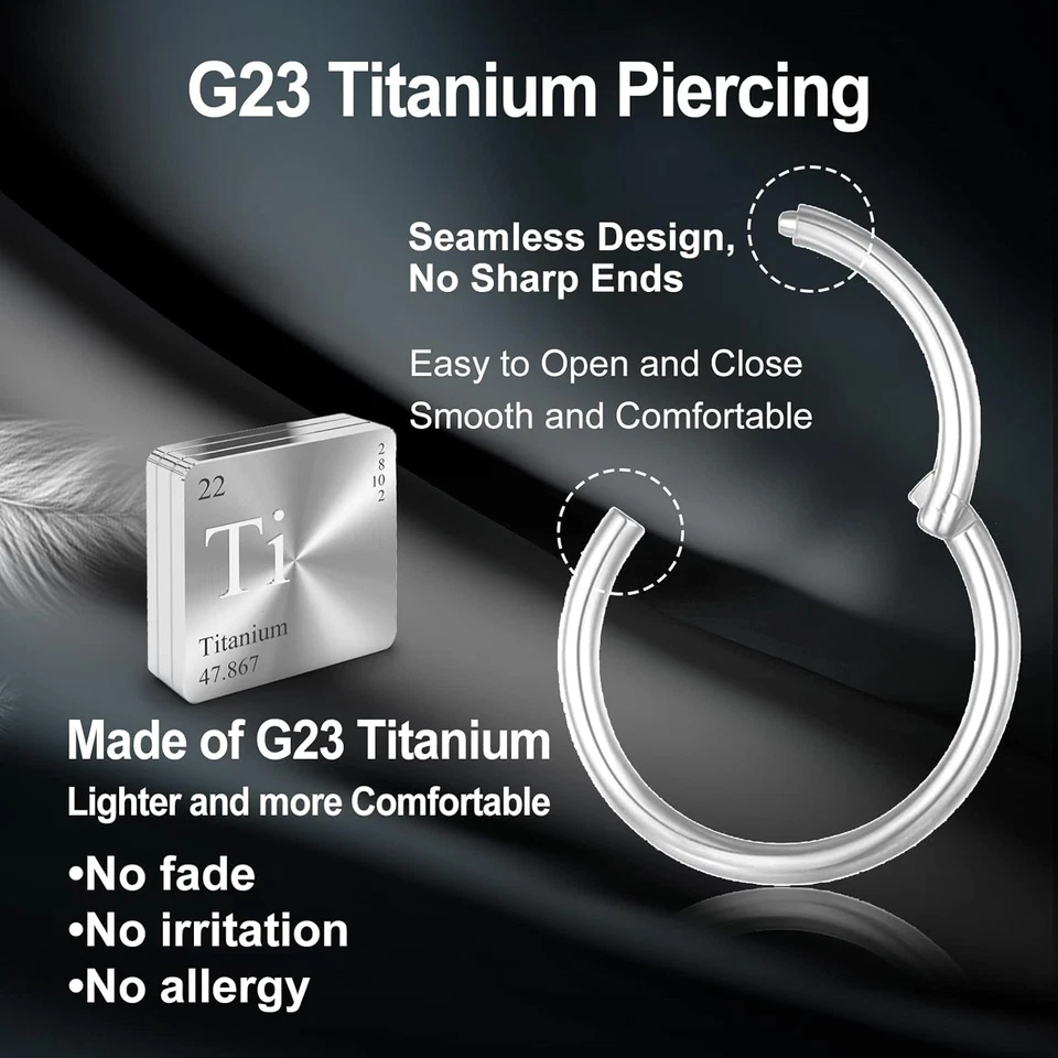 G23 Titanio Ipoallergenico Piercing Naso Anello Argento Oro Piercing Septum Pier - Immagine 2 di 4