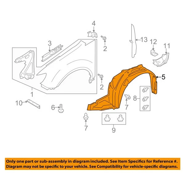 For 06-13 Tribeca Front Splash Shield Inner Fender Liner Panel Passenger Side Foto 3 de 4