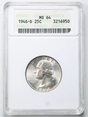 1946-D 25C Washington Quarter Dollar MS64 ANACS 3216950 Soapbox Holder