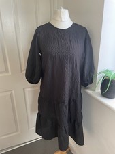 New Look Maternity Ladies Black Textured Puff Sleeve Tiered Short Dress Size 10