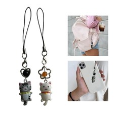 Cute Cat Phone Chain Keychain Resin Phone Charm Strap Lanyard for Backpack Bag