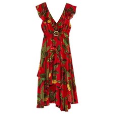 Farm Rio Red Forest Birds Belted Midi-Dress NWT