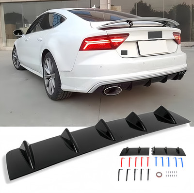 For Audi A7 2017 Quattro Rear Bumper Diffuser Spoiler Shark 5 Fins Trim Glossy 