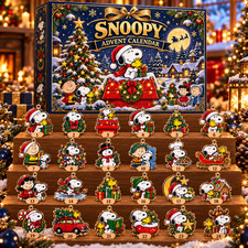 Snoopy Peanuts Christmas Advent Calendar 24 Ornaments Moonlit Village Gift LT314