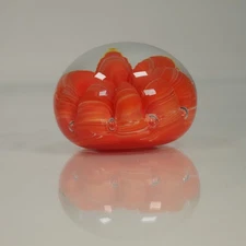 Vintage Joe Rice St. Clair Ribbon Crimp Art Glass Paperweight Red Beautiful