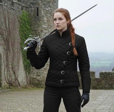 Medieval Padded Gambeson For Female Thick Cotton With Leather Trim Gambeson