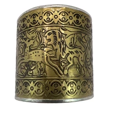 Vtg Amy Kahn Russell Cuff Bracelet Story Teller Hunting Scene Brutalist Signed