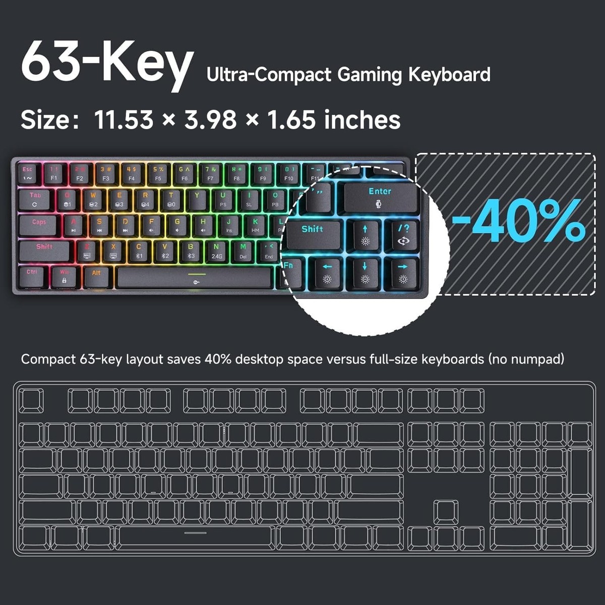 DIERYA DK63 60% Wireless Mechanical Gaming Keyboard Quiet Red